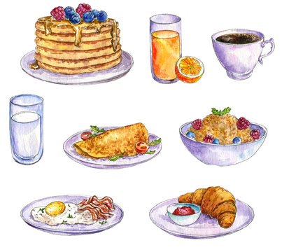 watercolor drawing breakfast