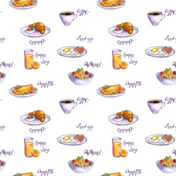 watercolor seamless pattern with food