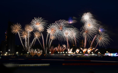 Colorful of fireworks in Happy New Year 2019 holiday festival