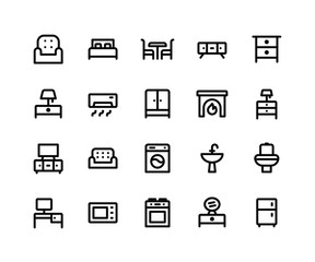 Simple Set of Furniture Related Vector Line Icons. Contains such Icons as sofa, bed, table, cabinet, lamp and More. pixel perfect vector icons based on 32px grid. Well Organized and Layered