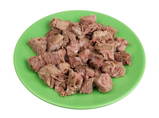 Boiled cut into small pieces  meat of beef and veal - a basis of dietary food for hemoglobin restoration isolated