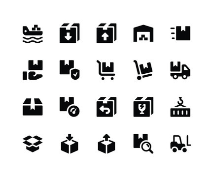 Simple Set of Logistic Related Vector Glyph Icons. Contains such Icons as&nbsp;cargo, box, warehouse, trolly, package and More. pixel perfect vector icons based on 32px grid. Well Organized