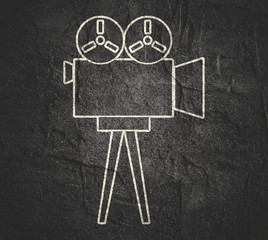 Retro cinema icon in thin line style.