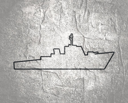 Silhouette of warship for design and creativity in thin line style.