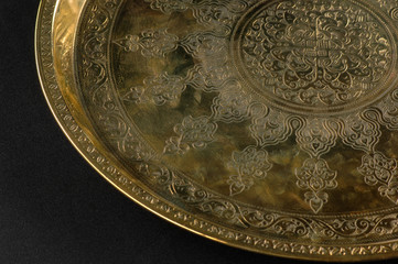 close-up of the tray with Eastern engraving