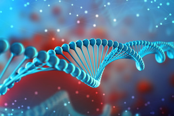 3d Illustration of DNA molecule. The helical blue molecule of a nucleotide in organism like in...