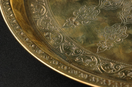 close-up of the tray with Eastern engraving