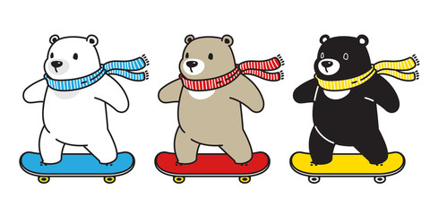 Bear vector polar bear skateboard skating scarf cartoon character icon logo illustration doodle © CNuisin