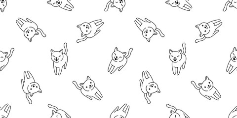 cat Seamless pattern vector kitten calico smile cartoon scarf isolated tile background repeat wallpaper doodle illustration