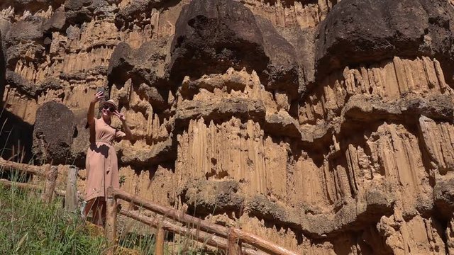 Female Tourist Taking Selfie Pha Chor Canyon in Northern Thailand