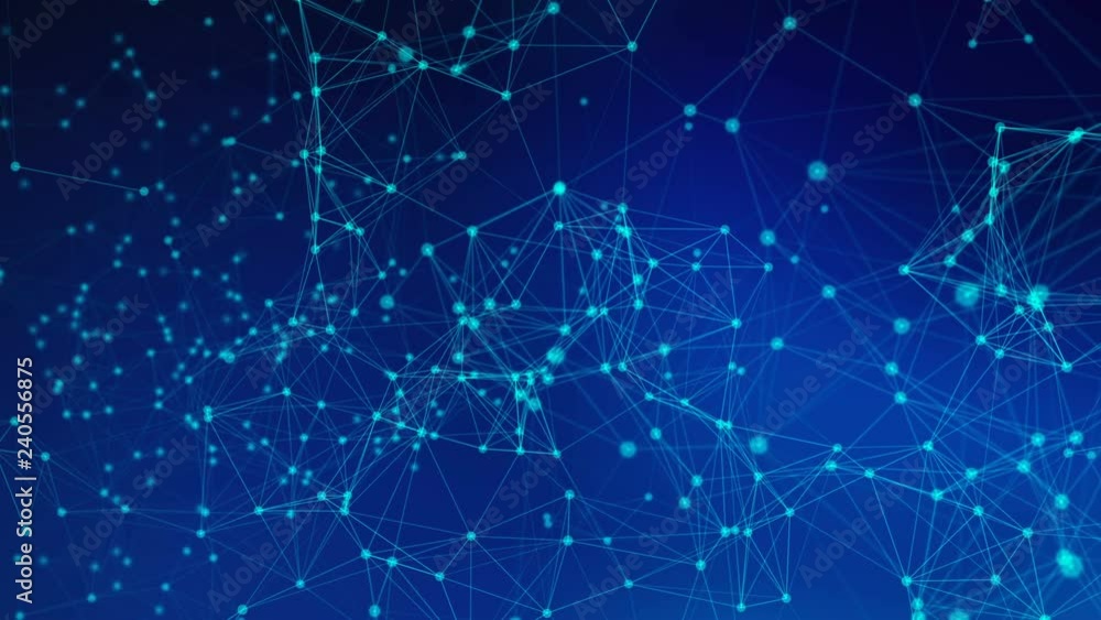 Poster blue digital data and network connection triangle lines and spheres in futuristic technology concept