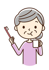 口をゆすぐ　女性　シニア