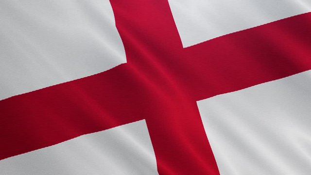 England flag is waving 3D animation. Symbol of British, English nation on fabric cloth 3D rendering in full perspective.