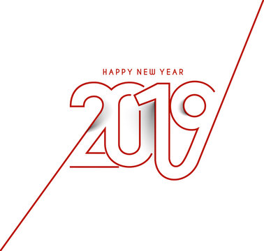 Happy New Year 2019 Line Text Design, Vector illustration.