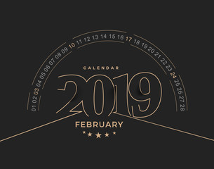 Happy new year 2019 February Calendar - New Year Holiday design elements for holiday cards, calendar banner poster for decorations, Vector Illustration Background.