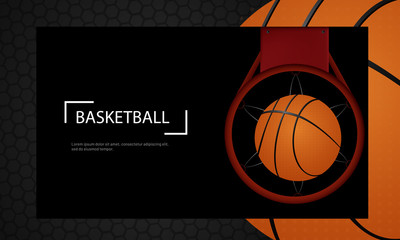 Top view of basketball hoop on black background, poster or banner design.