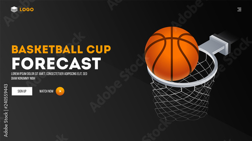 website template or landing page design with illustration of basketball net template