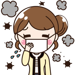 女性会社員OL-インフルエンザ、風邪、鼻水、せき、花粉症