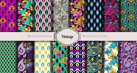 Poster Vintage seamless patterns © alfaolga