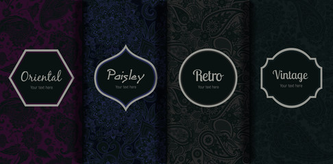 Set of seamless patterns in vintage paisley style.
