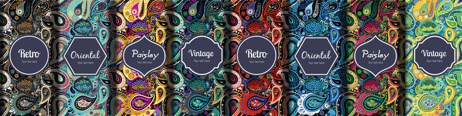 Set of seamless patterns in vintage paisley style. - obrazy, fototapety, plakaty