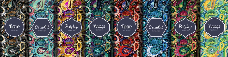 Fotobehang Set van naadloze patronen in vintage paisley-stijl. © alfaolga