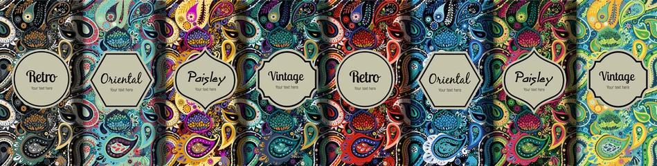 Poster Im Rahmen Satz nahtlose Muster im Vintage-Paisley-Stil. © alfaolga