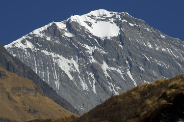 High altitude. Nature of high mountains. Trekking to Annapurna Base Camp