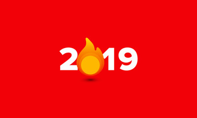 Year 2019 Typography Concept Design with Fire Flame