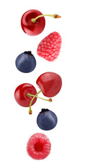 Flying fresh berries isolated on white background