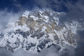 Snowy southern wall of the main peak Annapurna, eight thousandth .. Annapurna Base Camp