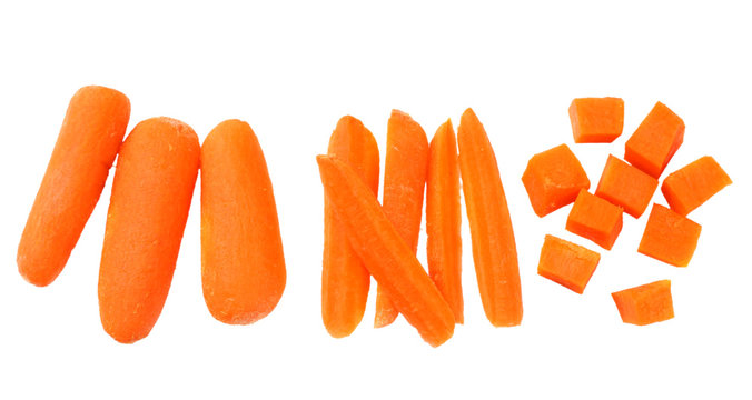 Group Of Organic Small Baby Carrots Isolated On A White Background. Top View