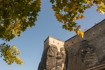 Landscape of konigstein fortress Saxon Switzerland, autumn traveling in Saxon Bastille