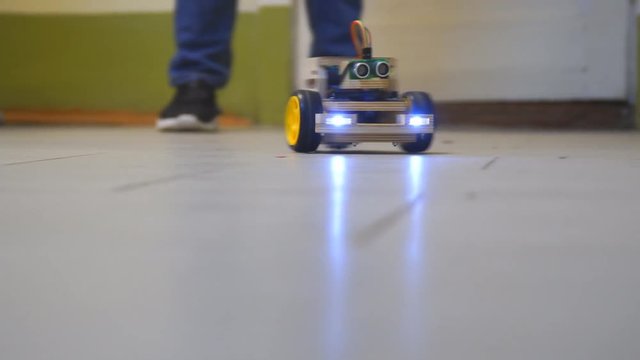 Homemade model cars rides on the floor. Designs the model of the machine or car. Modeling