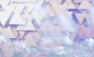 Triangular pattern over cloudy sky, High-tech 3d