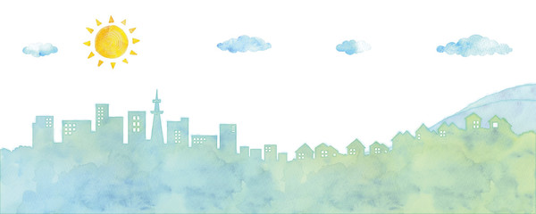 街並みと太陽のイラスト