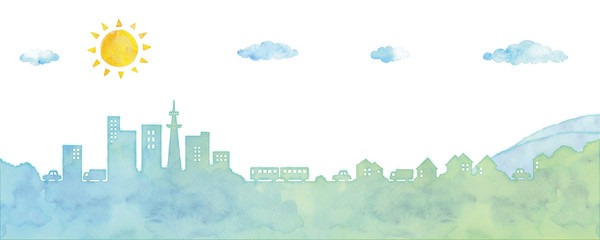 街並みと太陽のイラスト
