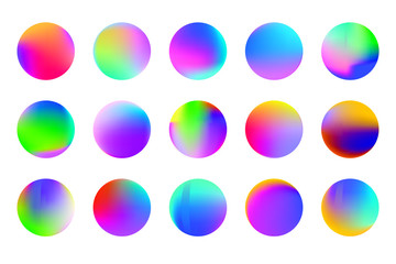 Set of round Vector Gradient. Multicolor Sphere. Modern abstract background texture. Template for design. Isolated  objects.