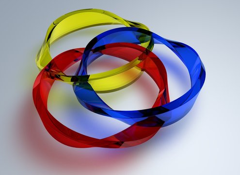 Loop circle created with glass transparent color shapes. 3D render abstract round design.
