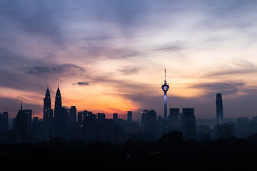Fototapeta na wymiar Skyscrappers in Kuala Lumpur during sunrise