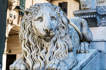 Lion Statue in fron of the Cathedral of San Lorenzo in Genoa,Italy
