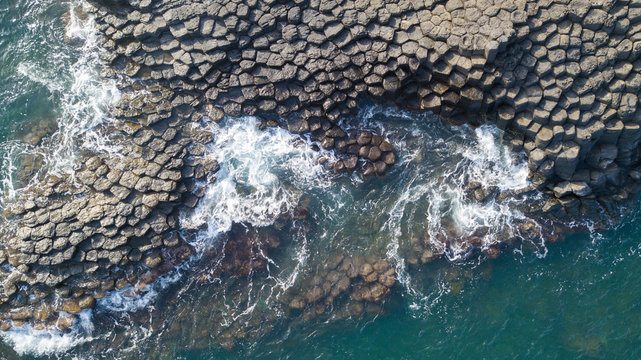 Vietnam natural landscape. Stock image of Ganh Da Dia reef in Phu Yen, Vietnam with special stones, rock make great terrain. Amazing of cliff stone Ganh Da Dia sea with amazing basalt causeway shape