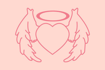 Heart with pink angel wings Valentine's Day