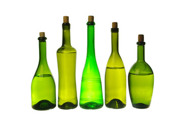 Wine bottles on a light background. A place for your text.