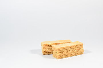 Wafer candy filled with vanilla cream on a white background