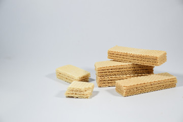 Wafer candy filled with vanilla cream on a white background