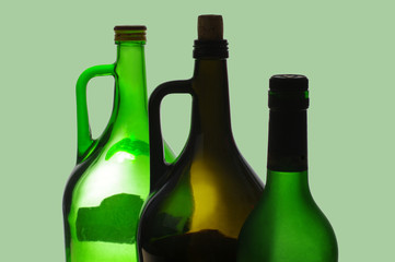 Empty wine bottles. Recycling. No alcohol!