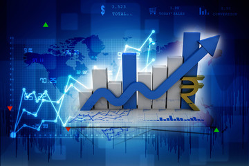 3d rendering Stock market online business concept. business Graph with indian rupee sign
