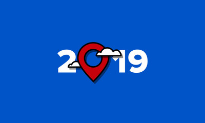Year 2019 Typography Concept Design with Location Pin