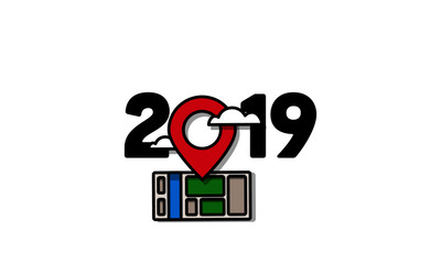 Year 2019 Typography Concept Design with Location Pin